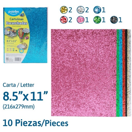[GLCB-8511-S] CARTULINA ESCARCHADA CARTA - 20x30CM x10 COLORES