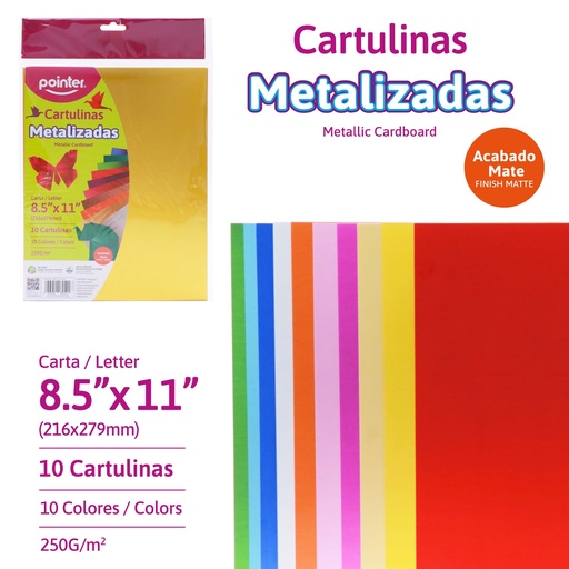 [MCT-10-10-M] CARTULINAS METALIZADAS CARTA - 20x30CM x10 COLORES