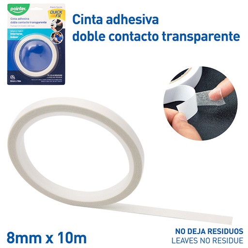 [DST-810] CINTA ADHESIVA DOBLE CONTACTO TRANSPARENTE 8MM x 10M