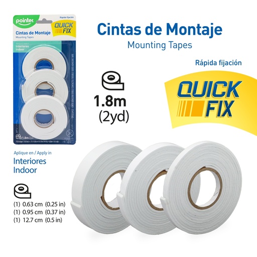 [MT-20-3] CINTA ADHESIVA DOBLE CONTACTO 1,8MTS x3UND - (1x0.63CM, 1x0.95CM, 1x1.27CM)