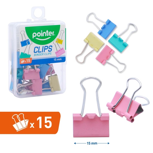 [BXDC-15MM-C] CLIP SUJETA PAPEL DE COLORES 15mm x 15 PZAS