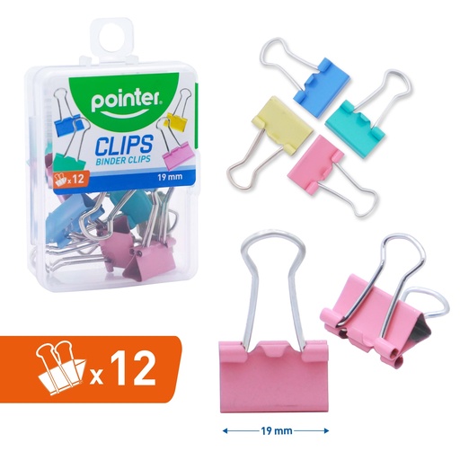 [BXDC-19MM-C] CLIP SUJETA PAPEL DE COLORES 19mm x 12 PZAS