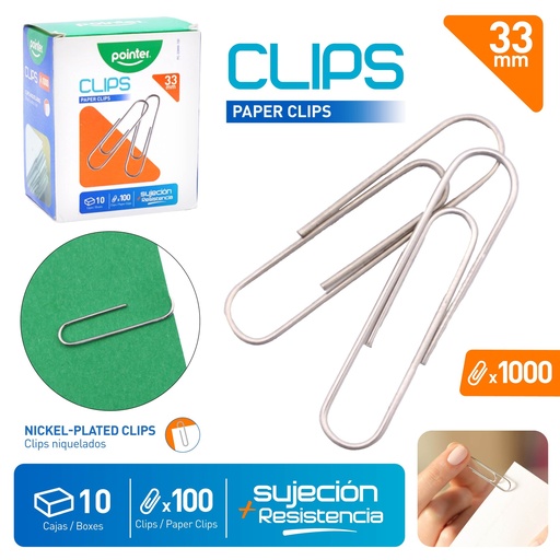 [PC-33MM-100] CLIPS SUJETA PAPEL 33mm