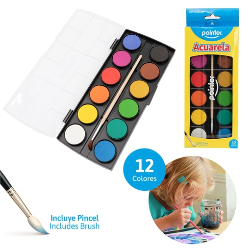 [A2912] SET DE ACUARELA GRANDE x12 COLORES CON PINCEL