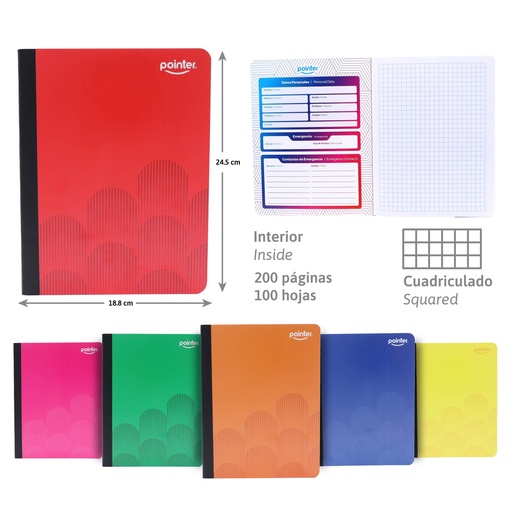 [COS-14-SQ] CUADERNO COSIDO A4 CUADRITOS x100 HOJAS (UNICOLOR)