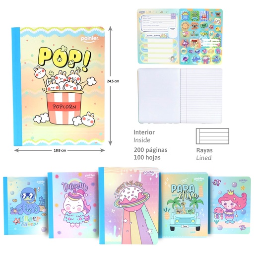 [COS-11S] CUADERNO COSIDO A4 RAYA ANCHA x100 HOJAS (STICKERS)