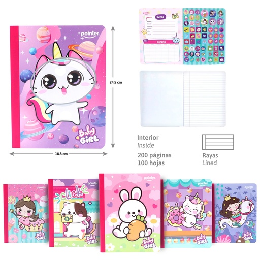 [COS-03S] CUADERNO COSIDO A4 RAYA ANCHA x100 HOJAS (STICKERS)