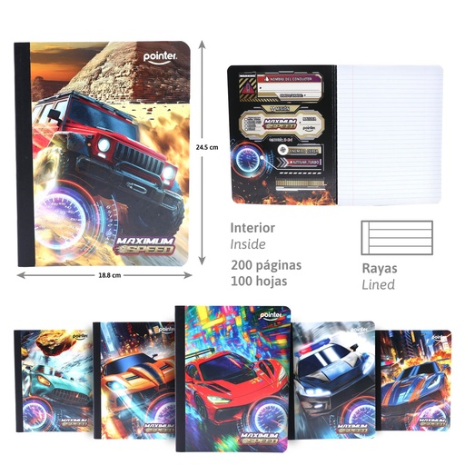 [COS-01] CUADERNO COSIDO A4 RAYA ANCHA x100 HOJAS (CARROS)