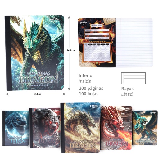 [COS-23] CUADERNO COSIDO A4 RAYA ANCHA x100 HOJAS (DRAGON)