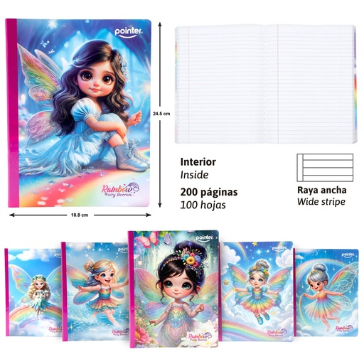 [COS-27G] CUADERNO COSIDO RAYA ANCHA 200 PAGINAS (HADAS) GLITTER