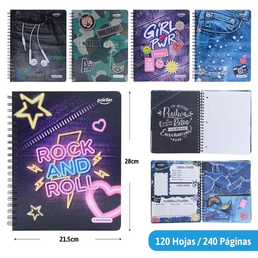 [ESP-06-3M] CUADERNO ESPIRAL 3 MATERIAS (JEANS)