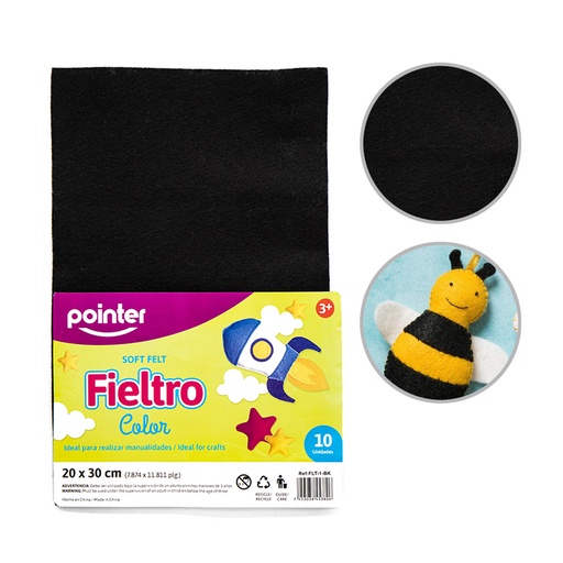 [FLT-1-BK] FIELTRO NEGRO 20X30CM x10pzs