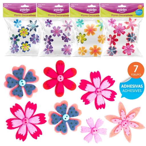 [ANC-2226] FLORES DECORATIVAS ADHESIVAS x 7 PZAS.