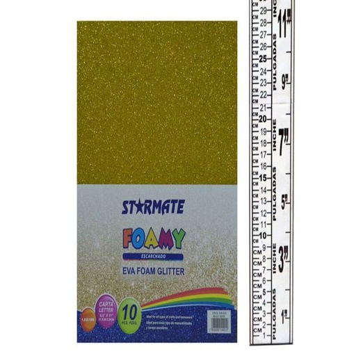 [STR-GL-EVA-025] FOAMI CON ESCARCHA 21.5X 28CM ORO CLARO