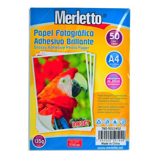 [780-5022452] PAPEL FOTOGRAFICO ADHESIVO BRILLANTE 135G - A4 x50 HOJAS
