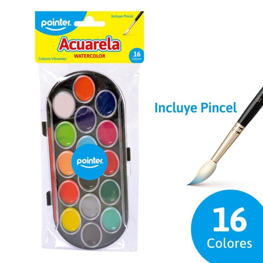 [WC-5010] ACUARELA 16 COLORES + PINCEL