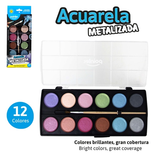 [WC-2391] SET DE ACUARELA METALIZADA x12 COLORES CON PINCEL