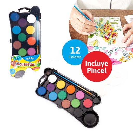 [WCC-1940-12] SET DE ACUARELA x12 COLORES CON PINCEL