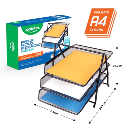 [HY-WJL-3-BK] BANDEJA METALICA NEGRA DE ESCRITORIO - 3 NIVELES