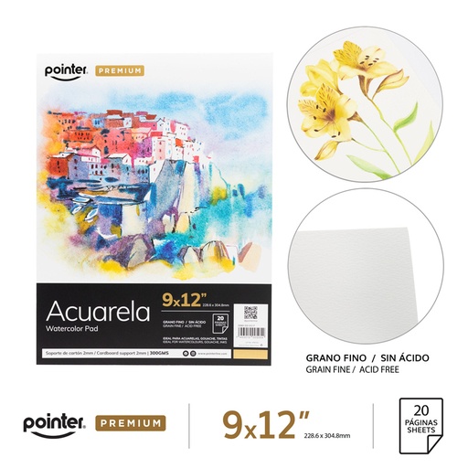 [DBWA-300-912-P] LIBRETA PARA ACUARELA 9x12" x20 HOJAS