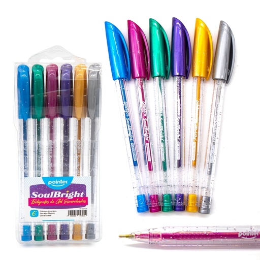 [GP-5010-6] BOLIGRAFOS DE GEL ESCARCHADOS ULTRA SUAVE x6UND