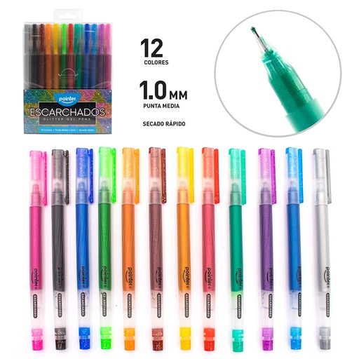 [GP-2212-G] BOLIGRAFOS DE GEL ESCARCHADOS x12 COLORES
