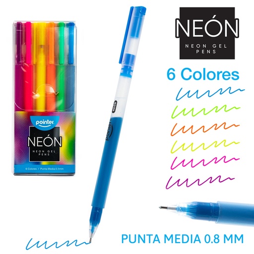 [GP-2212-N] BOLIGRAFOS TINTA GEL NEON (6PZAS) 