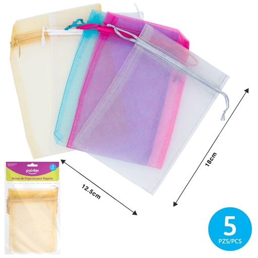 [ANC-1741] BOLSAS DE ORGANZA PARA REGALOS x5PZAS - 18x12.5CM