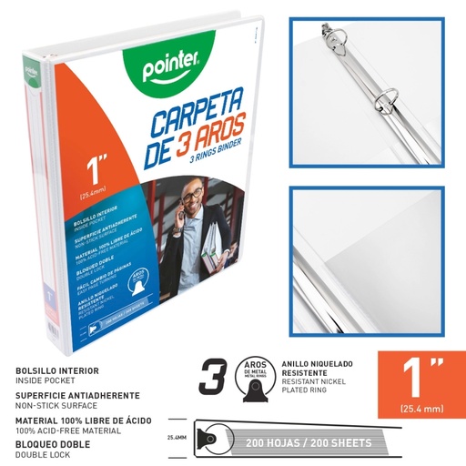 [FLJG-P-1-W] CARPETA BLANCA 3 AROS 1"