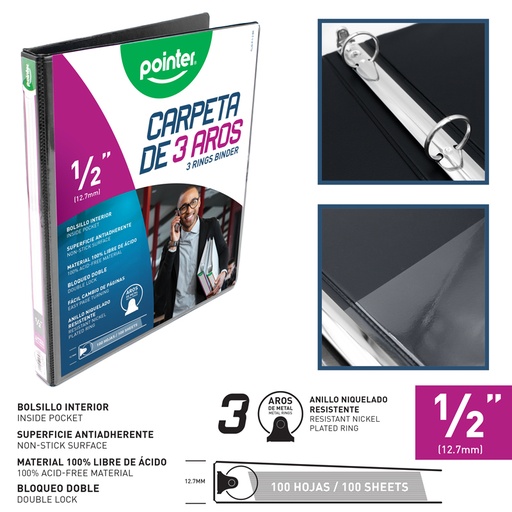 [FLJG-P-1/2-BK] CARPETA 3 AROS 1/2" - NEGRA