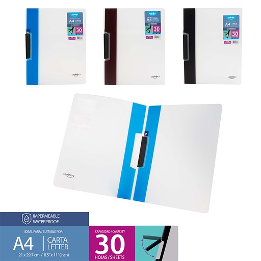 [FL-2302] CARPETA TRANSPARENTE CON CLIP GIRATORIO - CARTA 21x29,7Cm