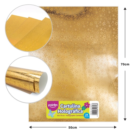 [HCT-ES57-G] CARTULINA METALIZADA HOLOGRAFICA DORADO ESTRELLAS