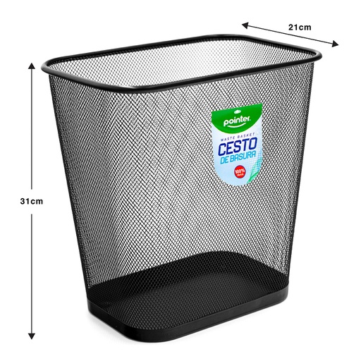 [HY-63516-BK] CESTO METALICO RECTANGULAR PARA BASURA (NEGRO) 30x30Cm