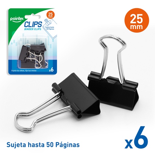 [DC-25MM-6] CLIP SUJETA PAPEL 25MM x 6 PZAS
