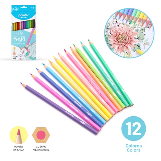 [HCP-12T] COLORES POINTER PASTEL X12
