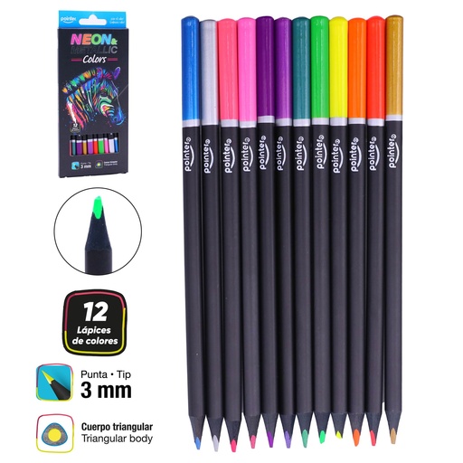 [TCP-12-MN] COLORES POINTER x12 (6 NEON, 6 METALIZADOS)