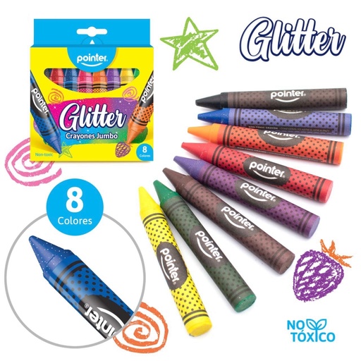 [CY-JB-8HQ-G] CRAYONES JUMBO ESCARCHADOS X8