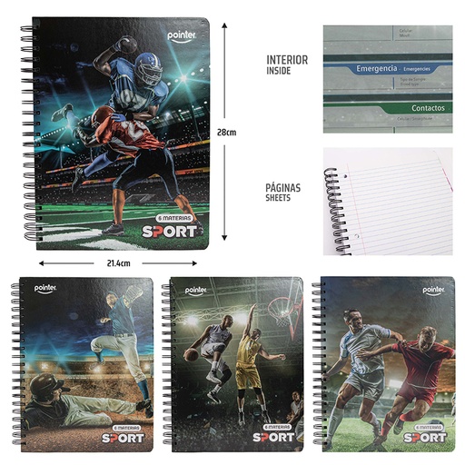 [YL-6-SP3-210] CUADERNO 6 MATERIAS (SPORT) 210 PAGS