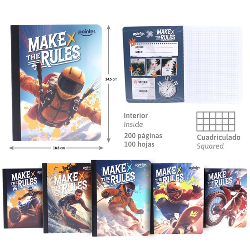 [COS-04-SQ] CUADERNO COSIDO A4 CUADRICULADO x100 HOJAS