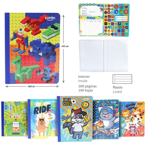 [COS-09S] CUADERNO COSIDO RAYA ANCHA (STICKERS)