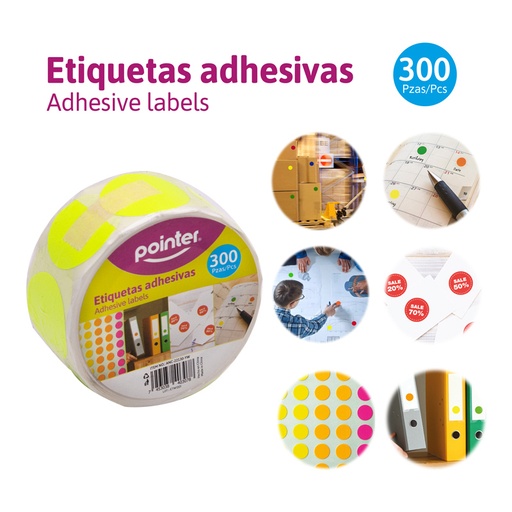 [ANC-22130-YW] ETIQUETAS ADHESIVAS AMARILLO x300 PZAS.