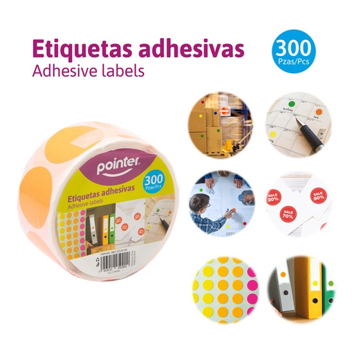 [ANC-22130-OR] ETIQUETAS ADHESIVAS NEON (NARANJA) x300PZAS