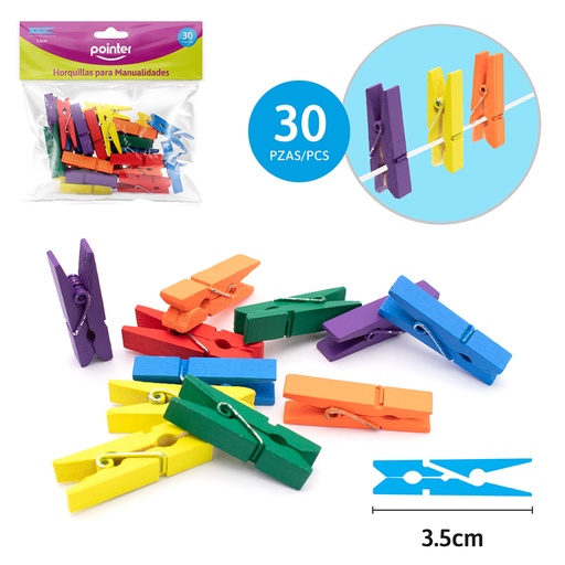 [CLIP-6-C] HORQUILLAS DE COLORES PARA MANUALIDADES - 3.5CM x30PZAS