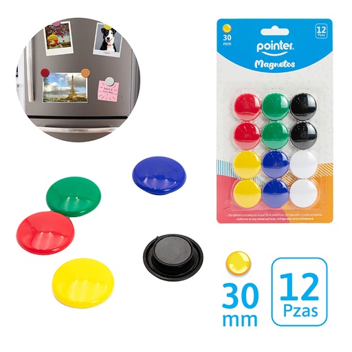 [MN-2308] MAGNETOS COLORES BRILLANTES - 3CM x12PZAS