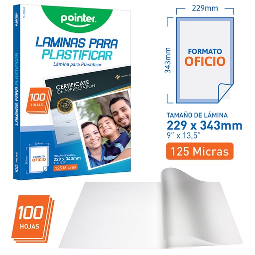 [YL-229343] LAMINAS PARA PLASTIFICAR 125 MICRAS - OFICIO (22.9 x 34.3CM)