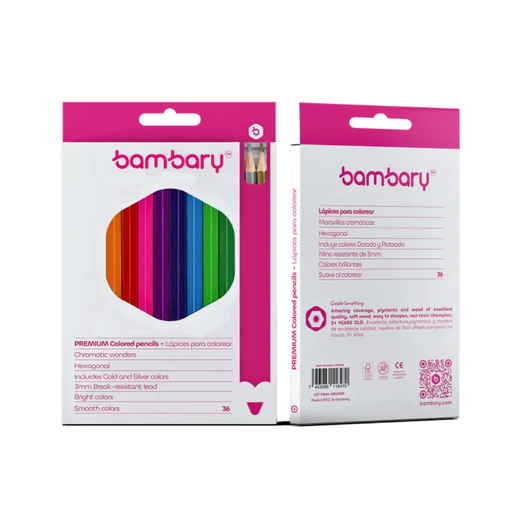 [205-1505/107] LAPICES DE COLORES HEX 36 UND (DORADO+PLATEADO)