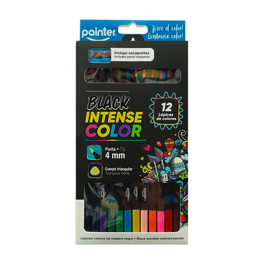 [TCPS-12-NG] LAPICES DE COLORES INTENSE BLACK 4mm x12PZS - CUERPO TRIANGULAR Y SACAPUNTAS 