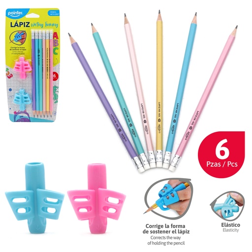 [HCP-23123] SET DE LAPICES DE GRAFITO x6PZS (PASTEL) + 2 GUIAS PARA ESCRIBIR 