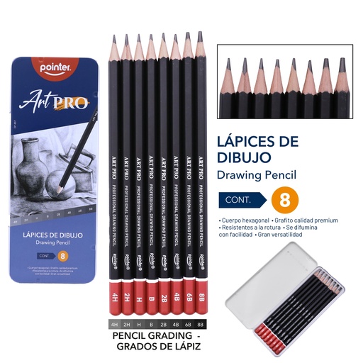 [DP-8ST] SET DE LAPICES DE DIBUJO ART PRO x8PZAS