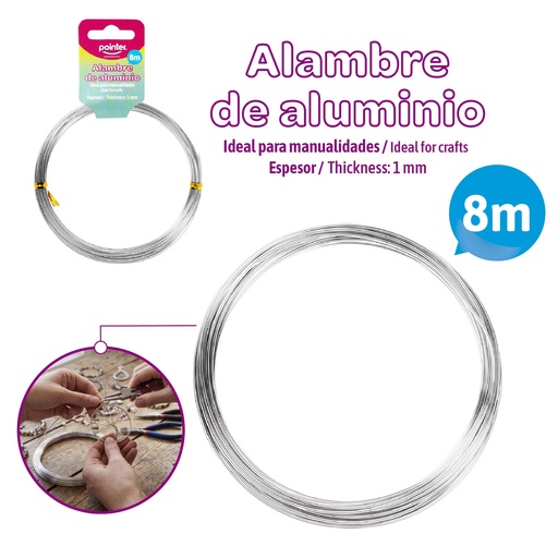 [ANC-1801S] ALAMBRE DE ALUMINIO PARA MANUALIDADES (PLATEADO) 1MM x 8M